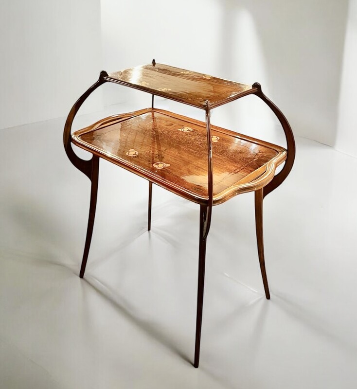 F 360 MH art nouveau tea table, wood marquetry, Louis Majorelle, Nancy 