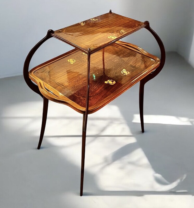 F 360 MH art nouveau tea table, wood marquetry, Louis Majorelle, Nancy 