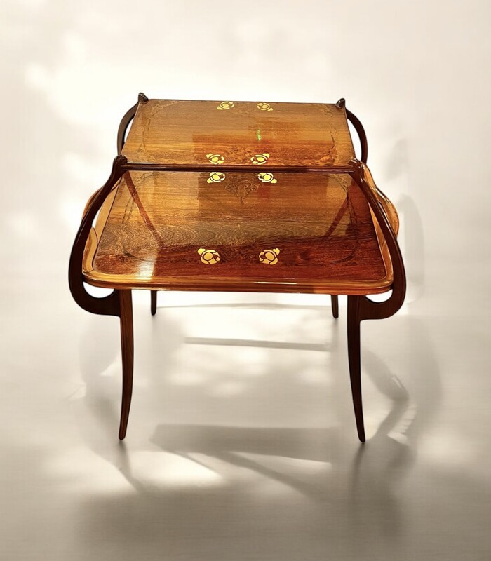 F 360 MH art nouveau tea table, wood marquetry, Louis Majorelle, Nancy 