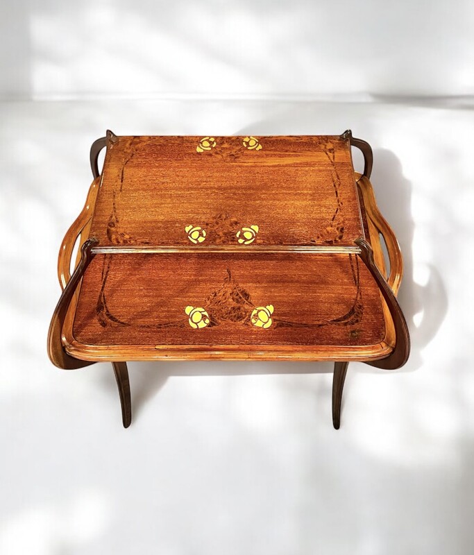 F 360 MH art nouveau tea table, wood marquetry, Louis Majorelle, Nancy 