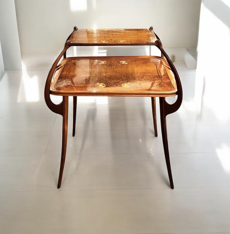 F 360 MH art nouveau tea table, wood marquetry, Louis Majorelle, Nancy 