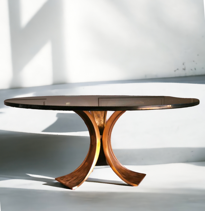 F 364 JC Brutalist bronze and glass coffee table by L. Frigerio 1970s