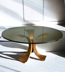 F 364 JC Brutalist bronze and glass coffee table by L. Frigerio 1970s