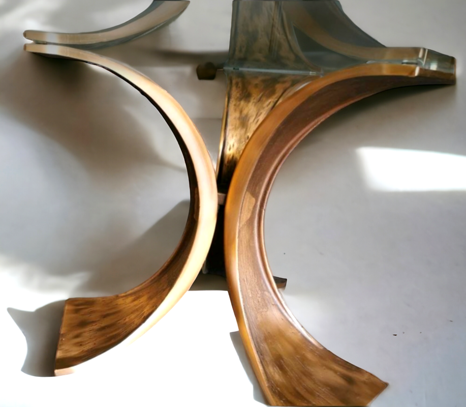 F 364 JC Brutalist bronze and glass coffee table by L. Frigerio 1970s