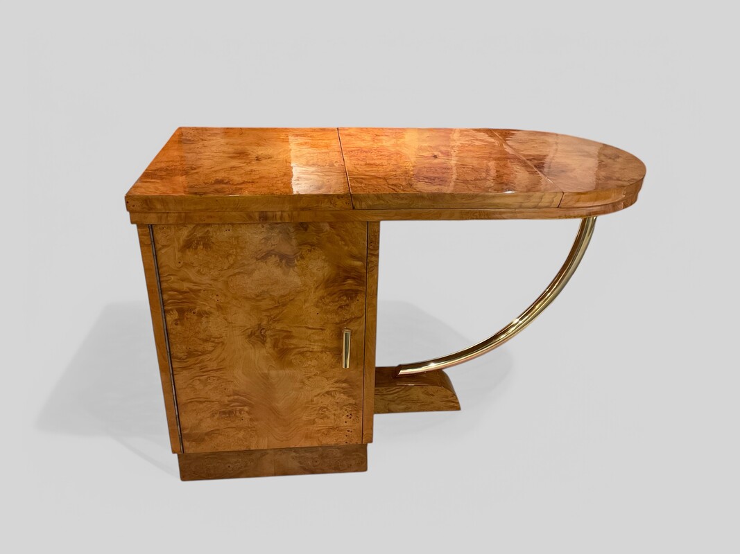 F 378 AS Art Deco desk in ash burl, repolished with buffer, France