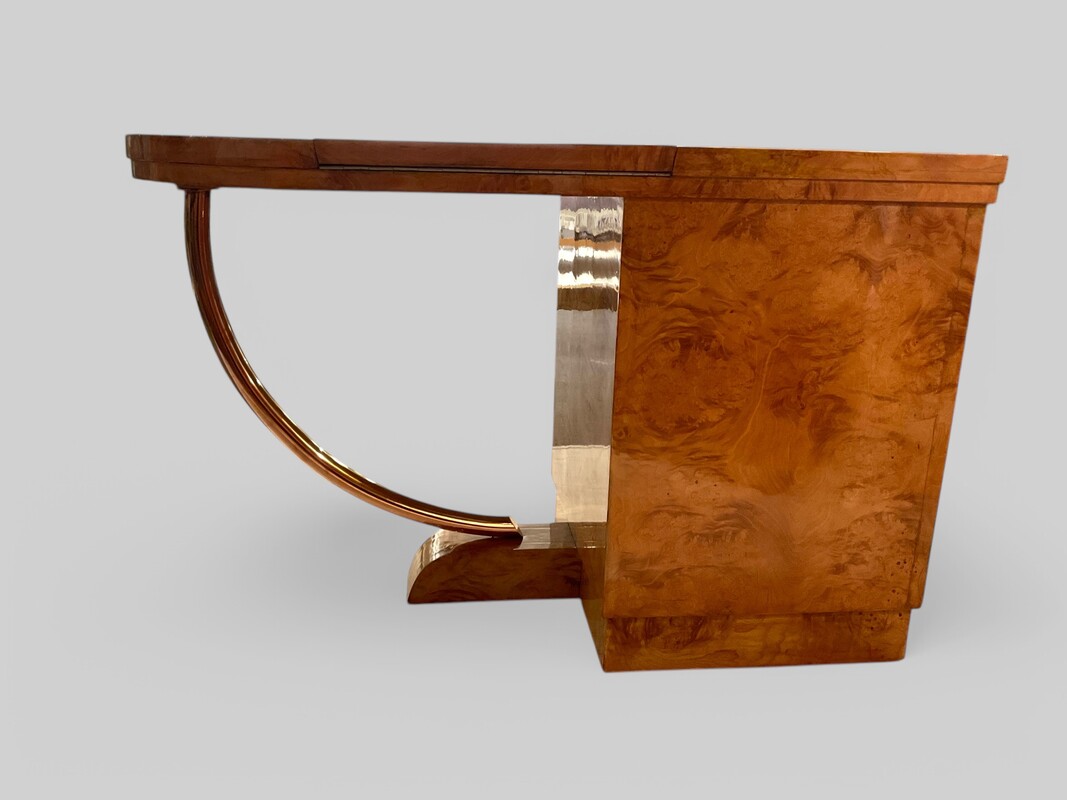 F 378 AS Art Deco desk in ash burl, repolished with buffer, France