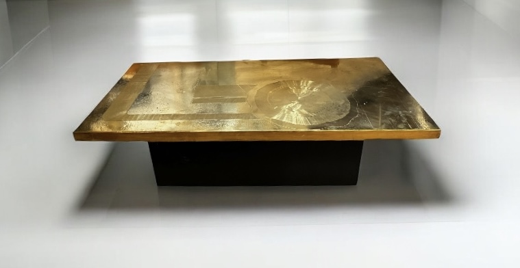 F 379 TH Brutalist brass coffee table att to Marc d'Haenens, Belgium 1970’s