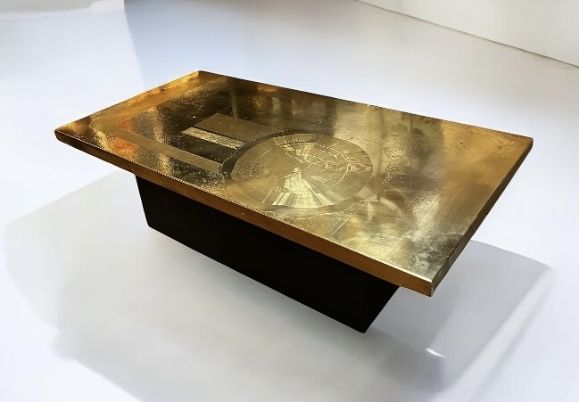 F 379 TH Brutalist brass coffee table att to Marc d'Haenens, Belgium 1970’s