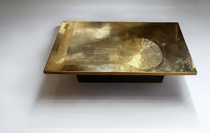 F 379 TH Brutalist brass coffee table att to Marc d'Haenens, Belgium 1970’s