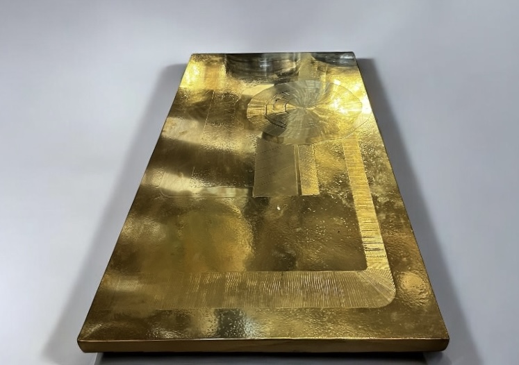 F 379 TH Brutalist brass coffee table att to Marc d'Haenens, Belgium 1970’s