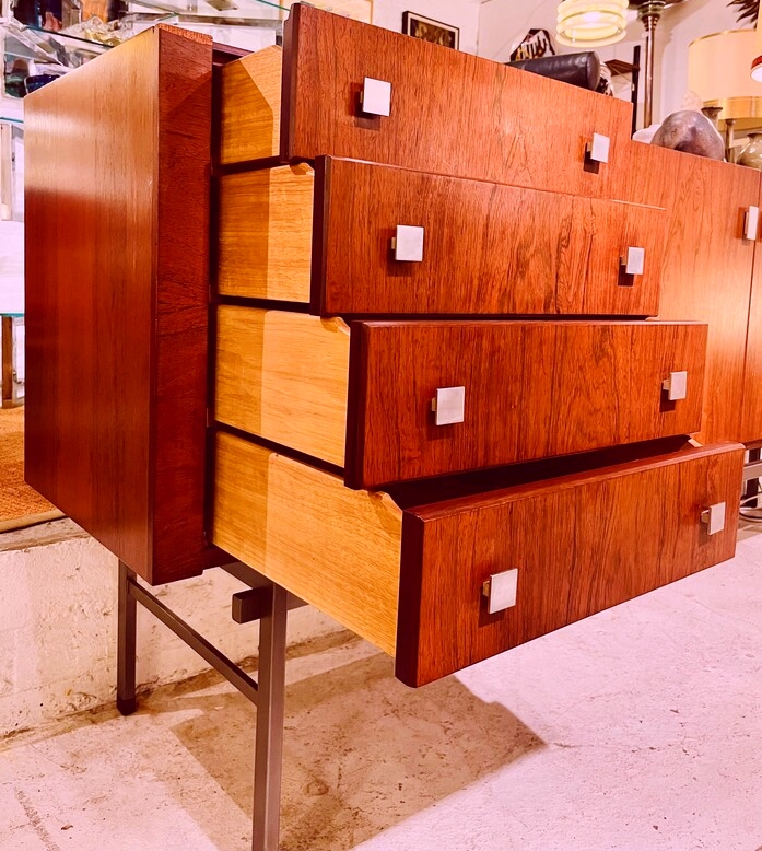 F 393 JC Highboard in rosewood with a Brutalist copper enamel applications, by Alfred Hendrickx for Belform, 1970s