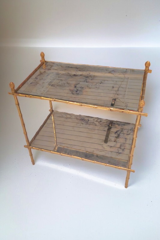 F 399 JC Gilt bronze faux bamboo and eglomisé mirror side table 1950s