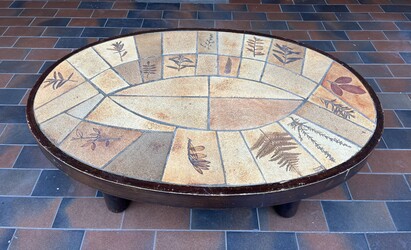 F 611 APO ovale ceramic tiles coffee table signed Leduc, Vallauris 