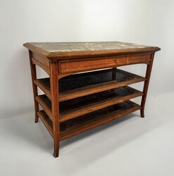 F 704 OB oak and cane console with marble top, circa 1900