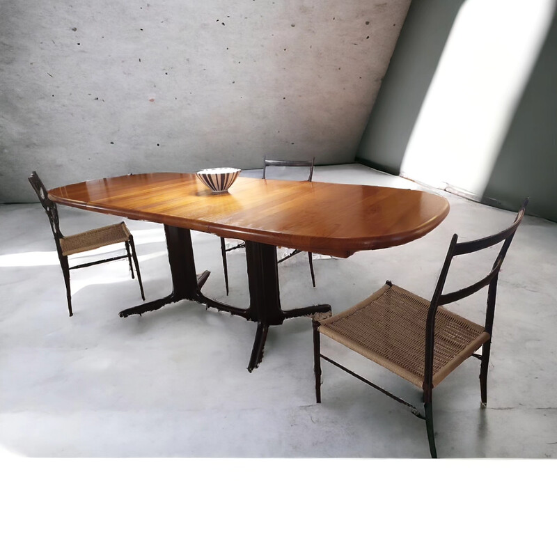 F 722 JC Solid teak dining table with 2 extentions, Scandinavia, 1970