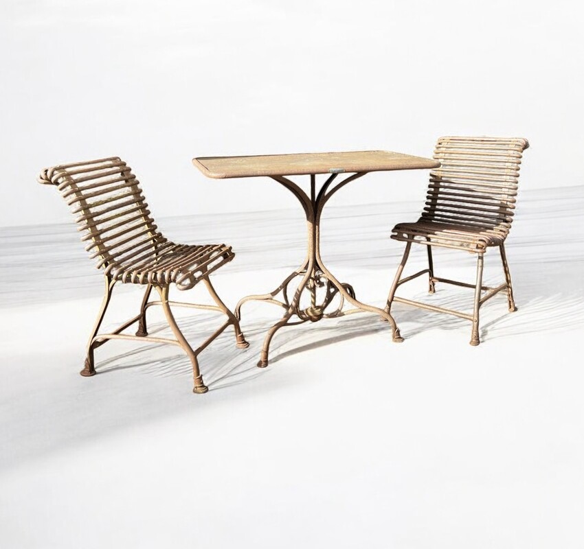 F 729 RD garden set composed by 2 chairs and 1 table by Saint-Sauveur Arras, 19th century 