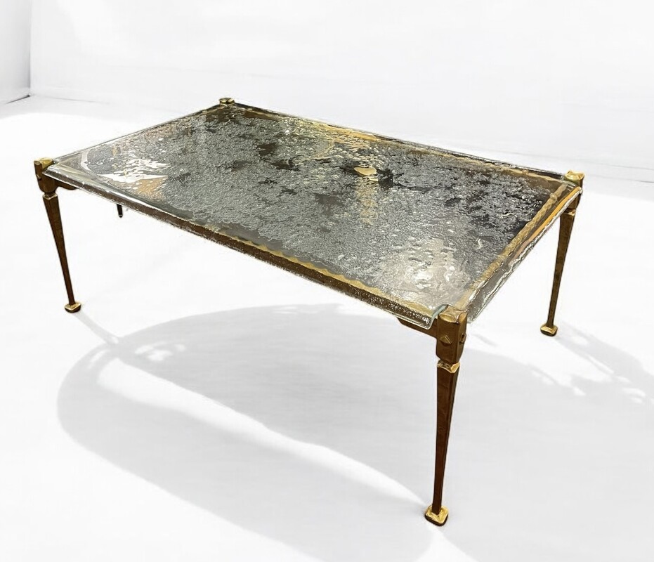 F 852 JC Brutalist bronze and glass coffee table by Lothar Klute 