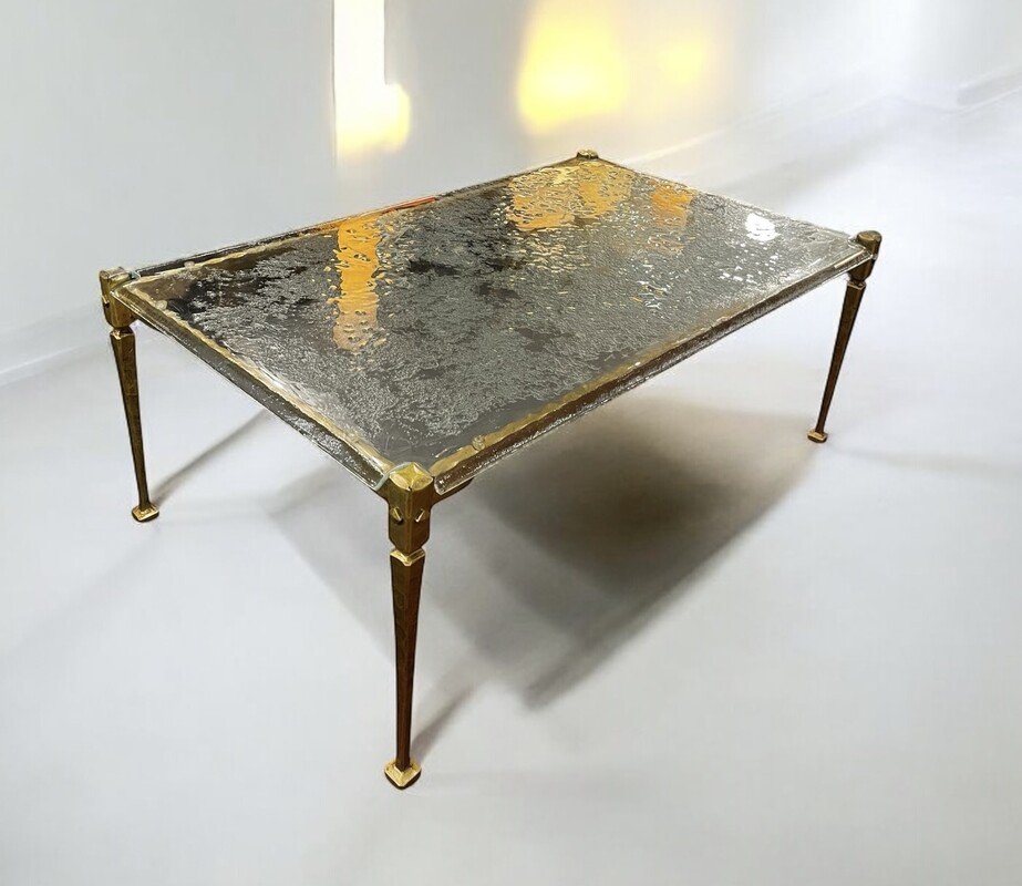 F 852 JC Brutalist bronze and glass coffee table by Lothar Klute 