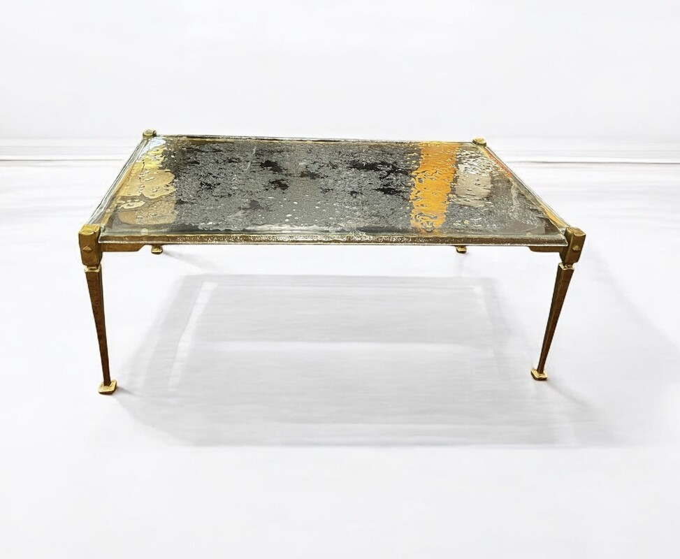 F 852 JC Brutalist bronze and glass coffee table by Lothar Klute 