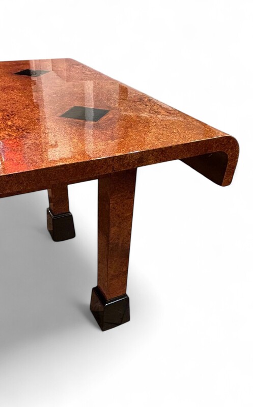 F 855 AS Art Deco Dining table  amboyna burl, buffer polished, ca 1920