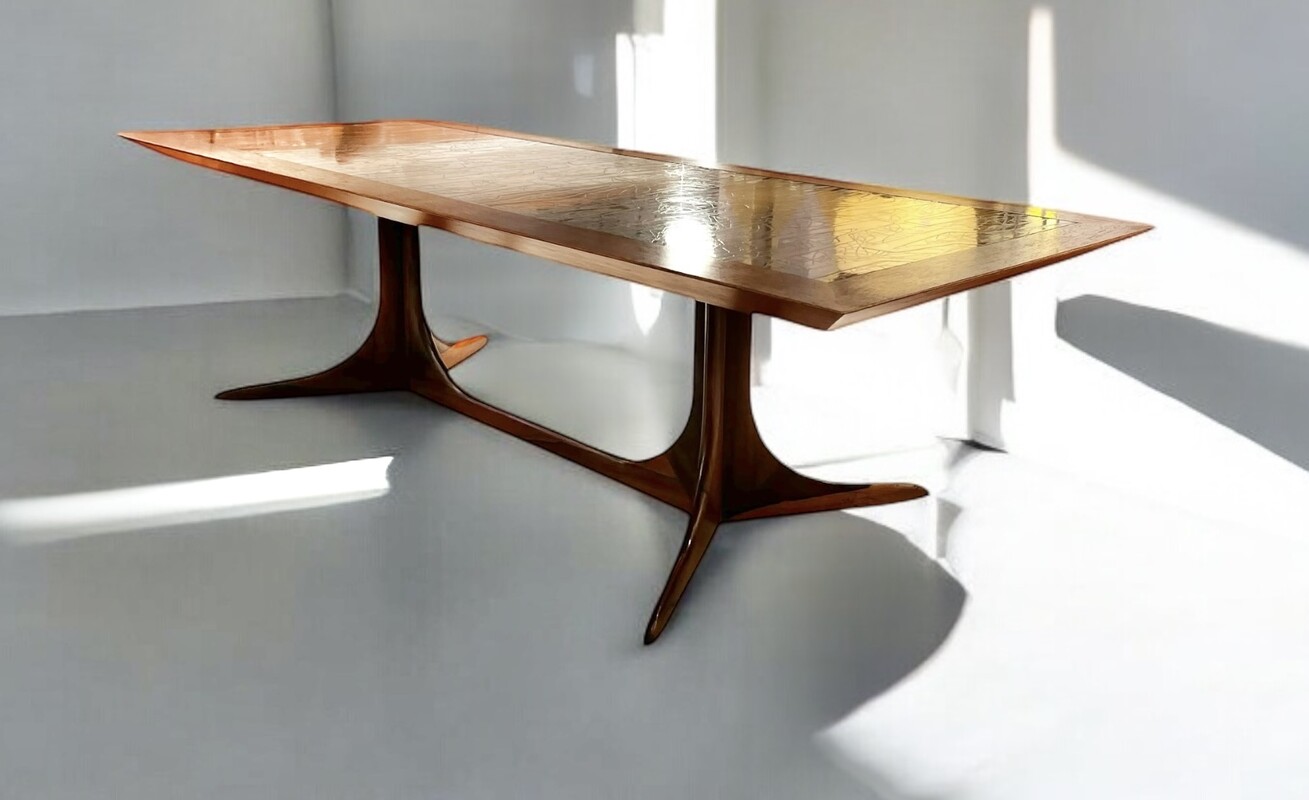 F 864 AG scandinavian  rosewood and hetched copper top coffee table, circa 1960