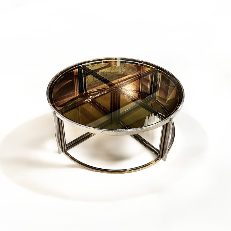 F 866 AG  round  brass and chrome coffee table signed Jean Charles