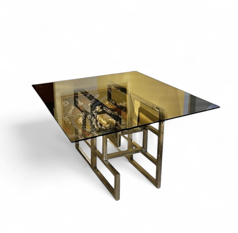 F 873 XXL chrome and glass table by Willy Rizzo att to Willy Rizzo, 1970’s