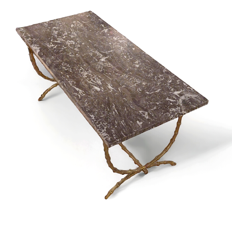 F 889 JC Gilt branze and marble faux bamboo coffee table by Jansen