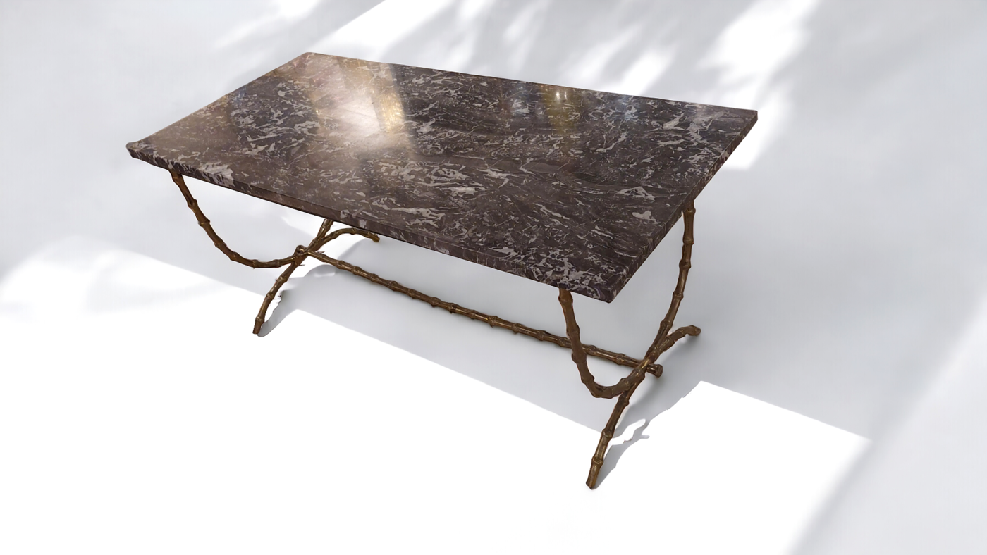 F 889 JC Gilt branze and marble faux bamboo coffee table by Jansen