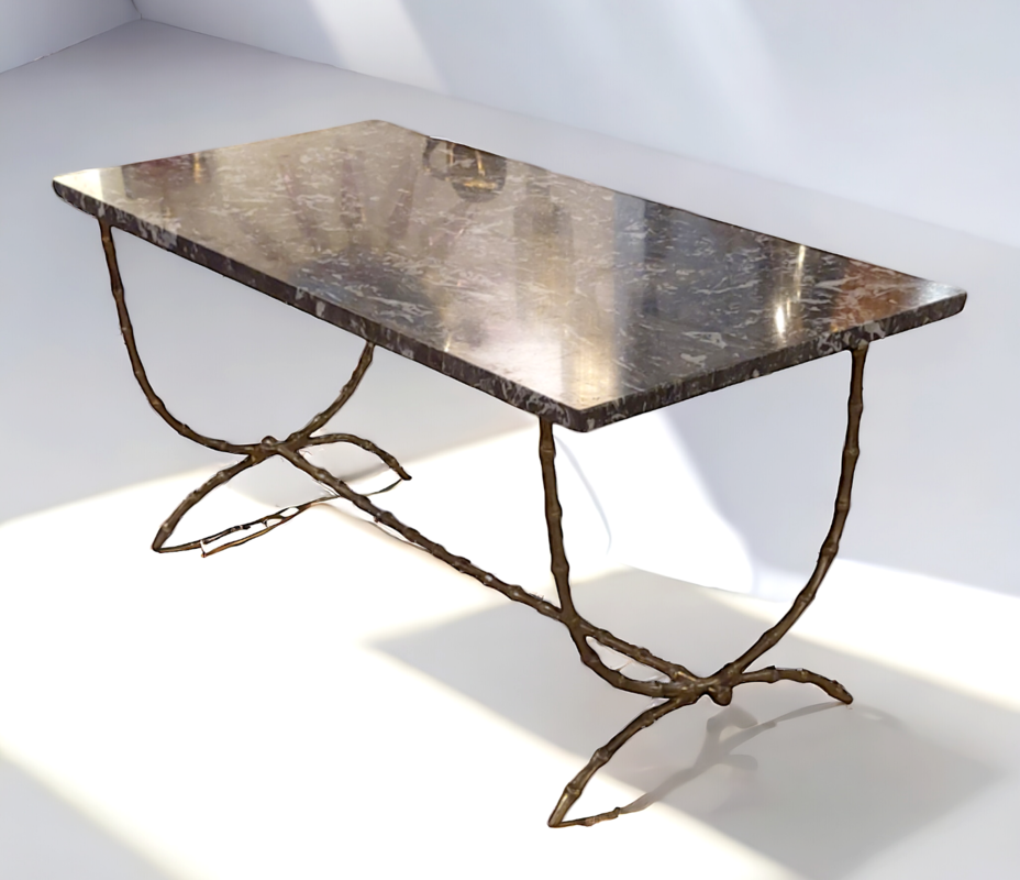 F 889 JC Gilt branze and marble faux bamboo coffee table by Jansen