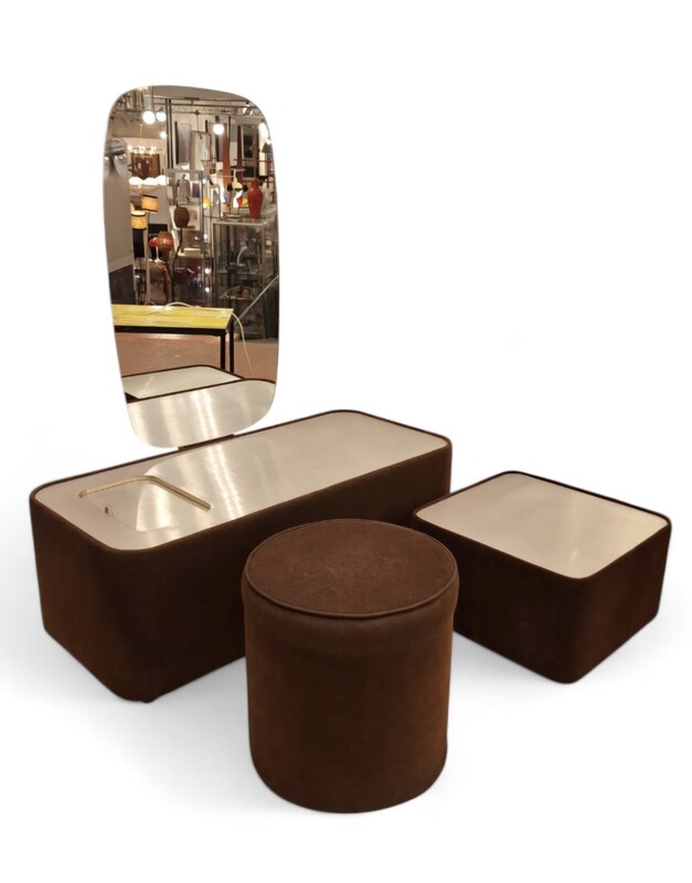 F 895 APO 1970s Dressing Table, Brown Fabric And Brushed Aluminum