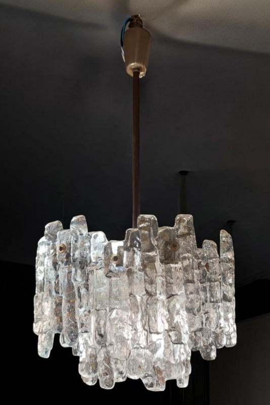 L 332 JC Frozen glass chandelier by Kalmar, 1970s 