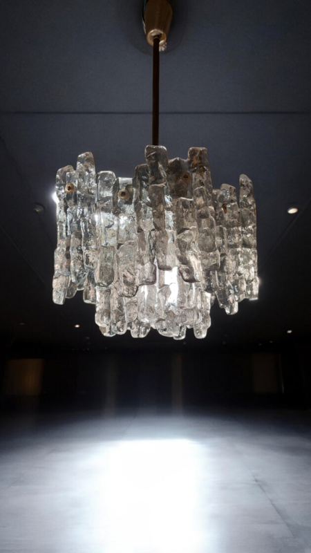 L 332 JC Frozen glass chandelier by Kalmar, 1970s 