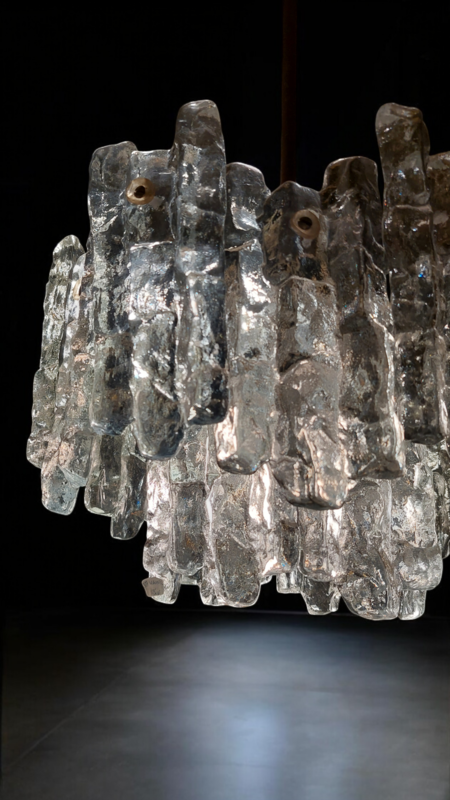 L 332 JC Frozen glass chandelier by Kalmar, 1970s 