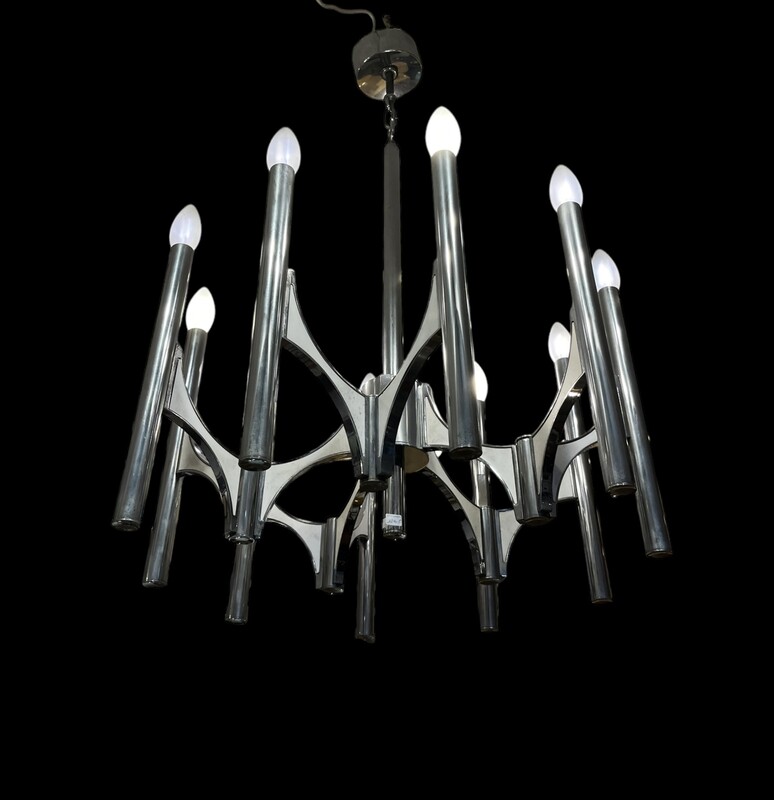 L 335 AG white and chrome chandelier by Gaetano Sciolari , 1970’s