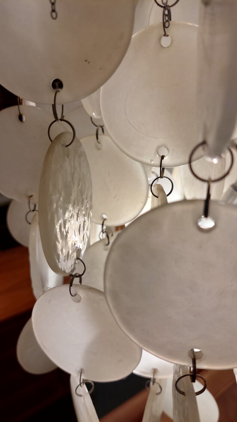 L 338 JC Panton chandelier with Murano hammered opaline glass pendants 1970s