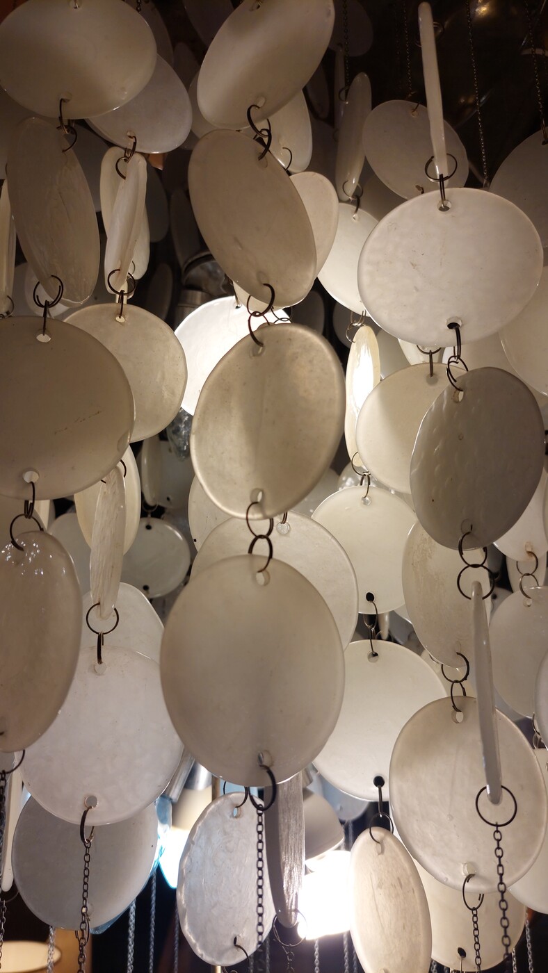 L 338 JC Panton chandelier with Murano hammered opaline glass pendants 1970s