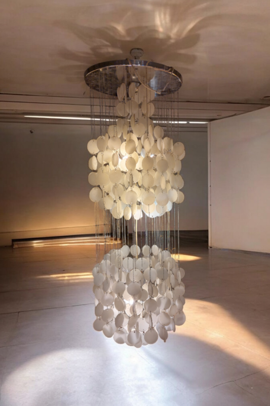 L 338 JC Panton chandelier with Murano hammered opaline glass pendants 1970s