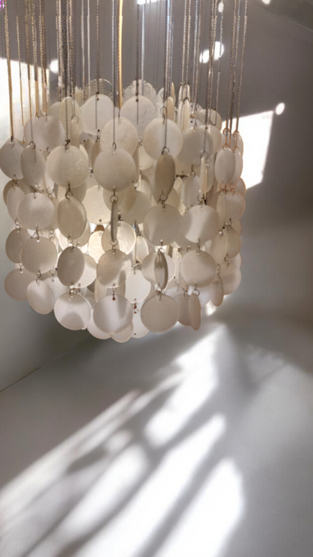 L 338 JC Panton chandelier with Murano hammered opaline glass pendants 1970s