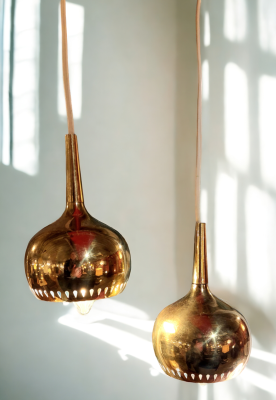 L  352 JC Pair brass hanging lamps by Hans Agne Jakobsson, Sweden 1950s