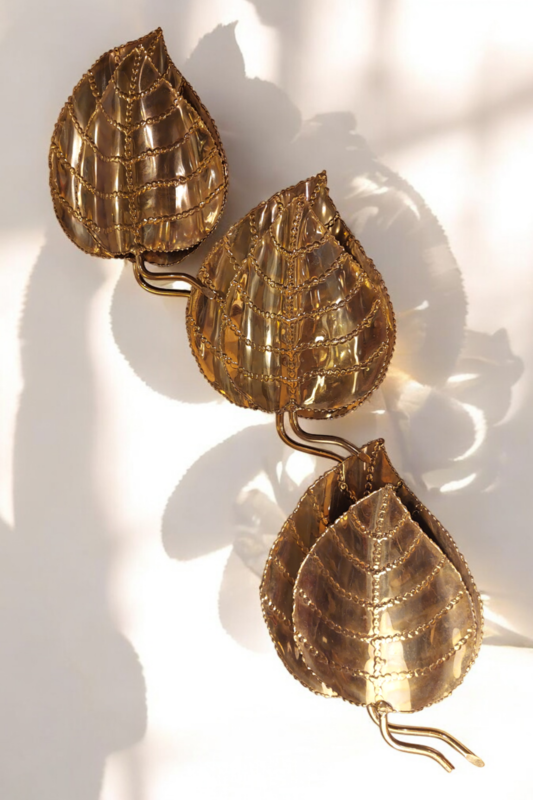 L 364 JC Set 3 brass leaf wall lamps by willy Daro