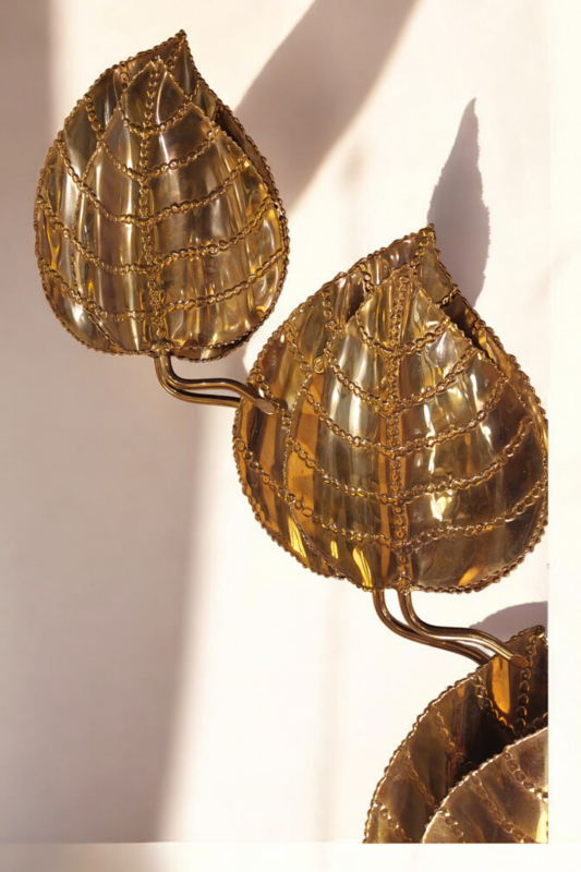 L 364 JC Set 3 brass leaf wall lamps by willy Daro