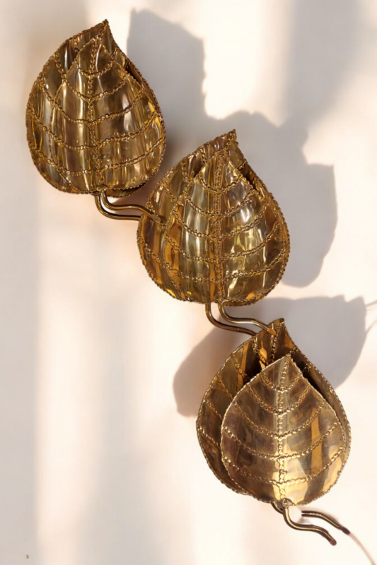 L 364 JC Set 3 brass leaf wall lamps by willy Daro