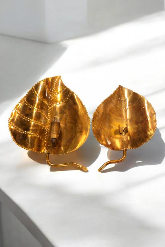 L 364 JC Set 3 brass leaf wall lamps by willy Daro