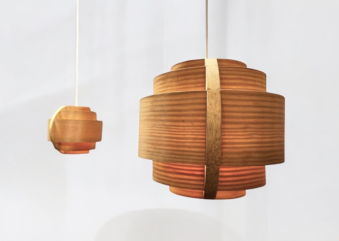 L 367 AV Swedish Wooden Lamella Ceiling Lamps by Hans-Agne Jakobsson for Ab Markaryd, 1960s, Set of 2