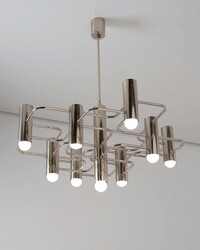 L 376 JC Graphic nickel plated chandelier by Sciolari 1970s