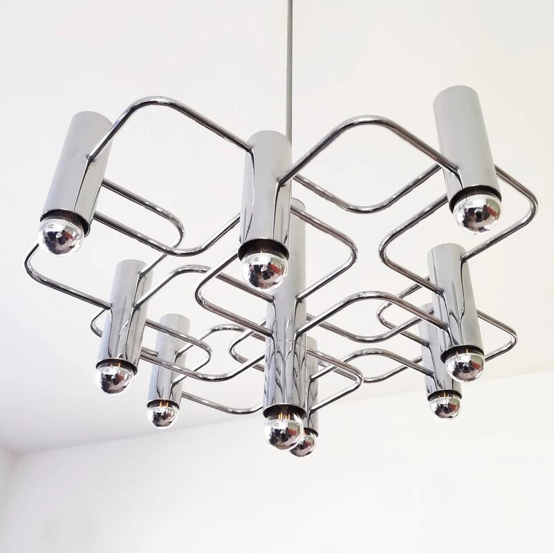 L 376 JC Graphic nickel plated chandelier by Sciolari 1970s