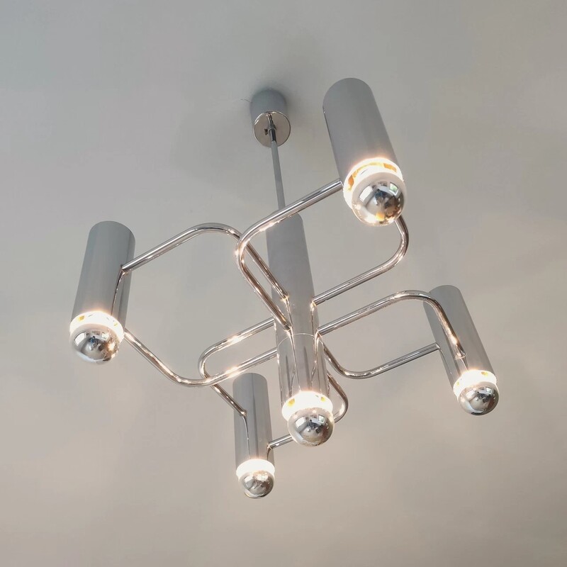 L 381 JC Graphic nickel plated chandelier by Sciolari 1970s