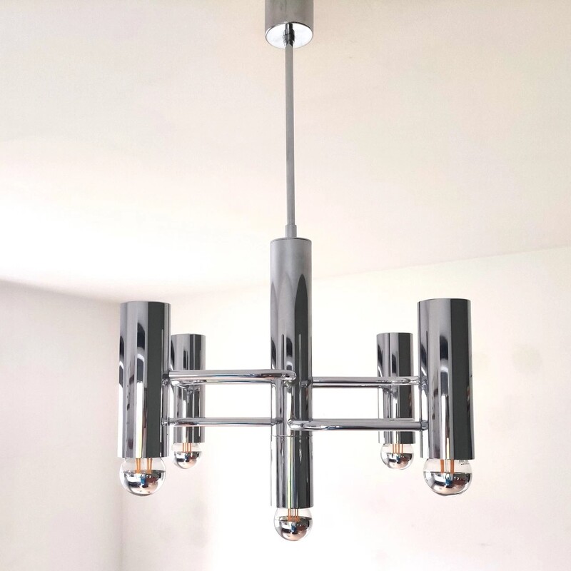 L 381 JC Graphic nickel plated chandelier by Sciolari 1970s