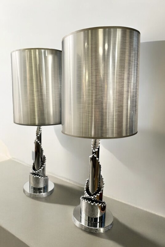 L 383 RS pair of aluminium lamps, 1970’s